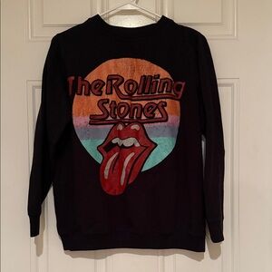 The Rolling Stones Black Sweatshirt with Retro Tongue Graphic
